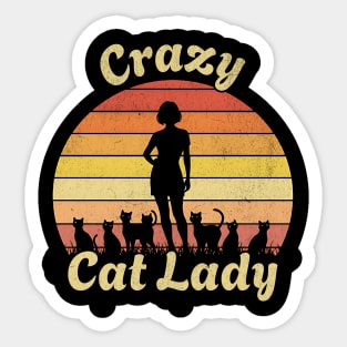 Crazy Cat Lady Retro Sunset Design Sticker